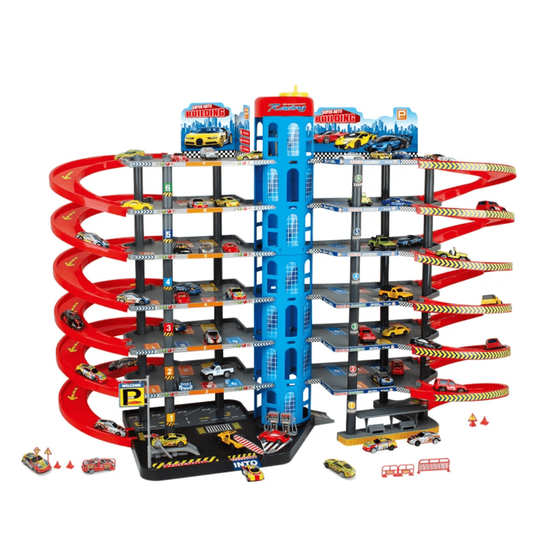 XXL Super City 7-Level Toy Car Parking Garage Playset with Elevator & 10 Die-Cast Cars