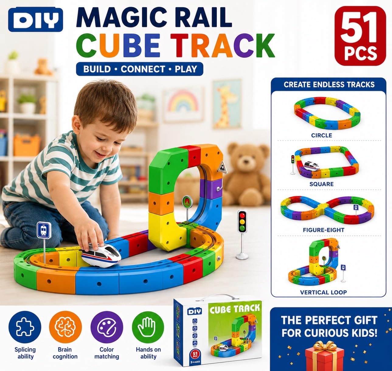 DIY Cube Track 51 Pieces-Anti Gravity STEM Train Track set - Image 2