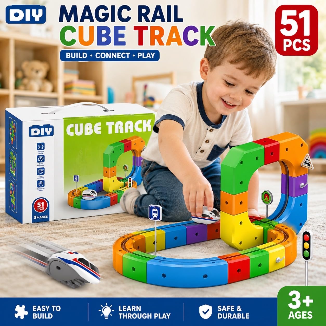 DIY Cube Track 51 Pieces-Anti Gravity STEM Train Track set - Image 3