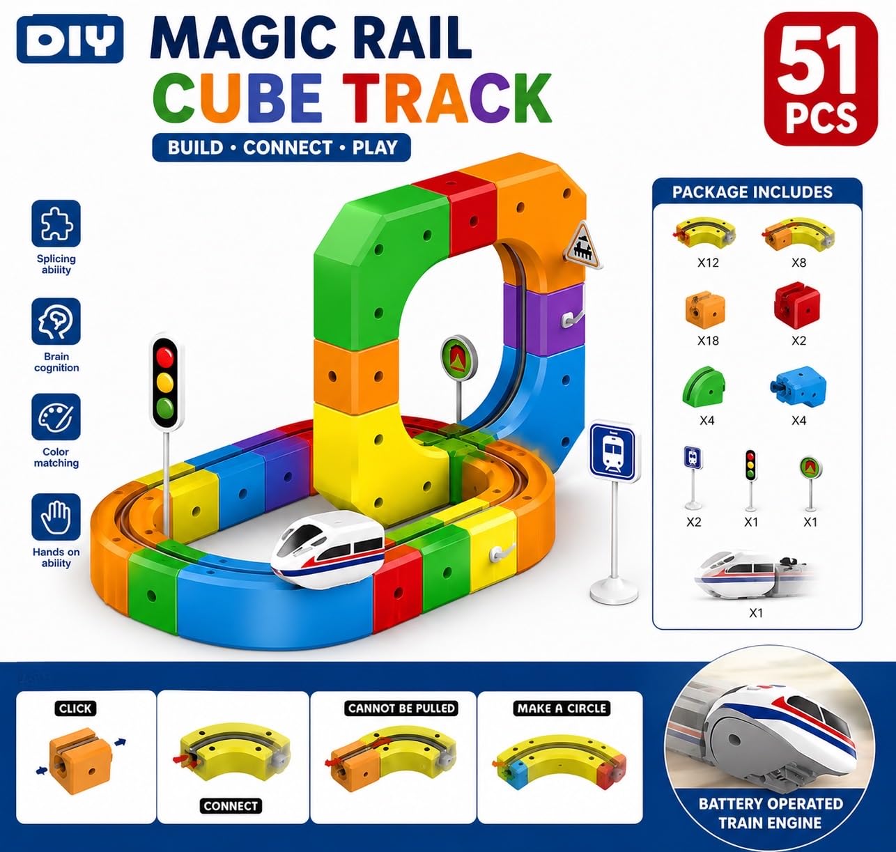 DIY Cube Track 51 Pieces-Anti Gravity STEM Train Track set - Image 4