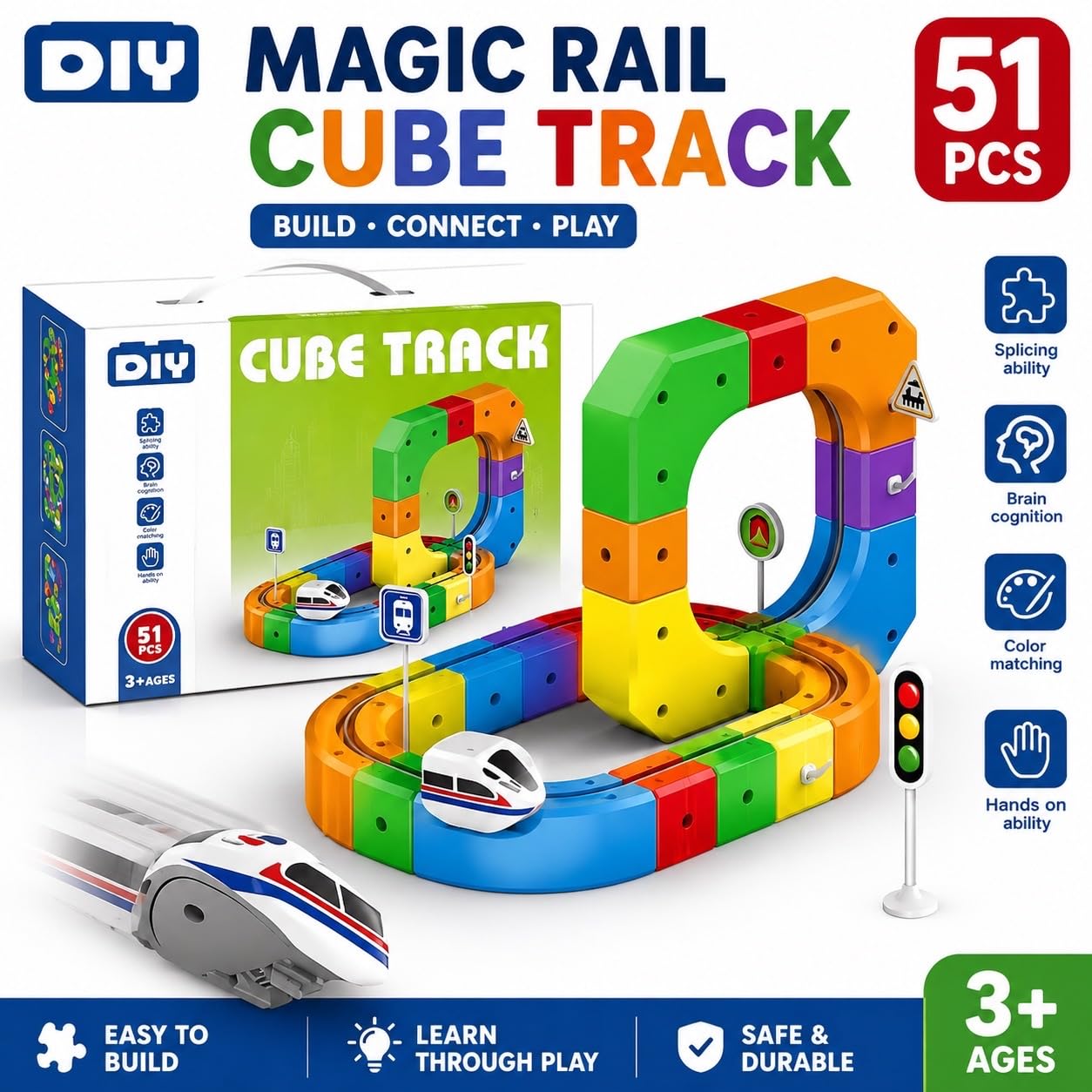 DIY Cube Track 51 Pieces-Anti Gravity STEM Train Track set - Image 5