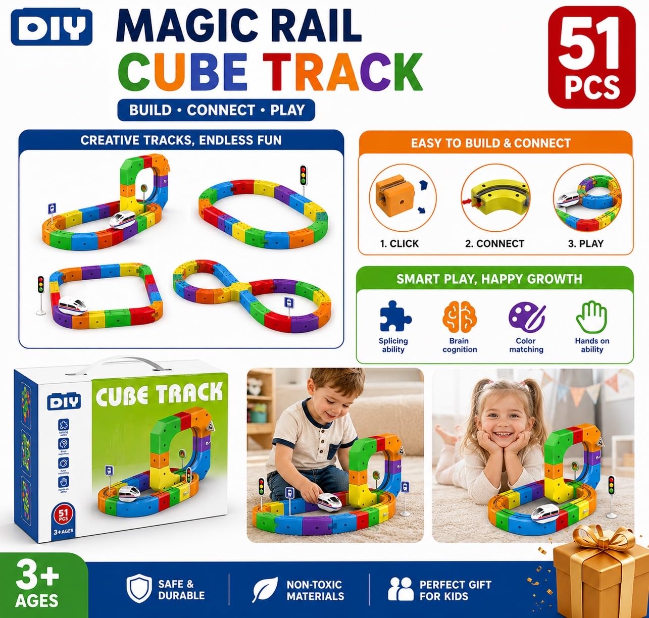 DIY Cube Track 51 Pieces-Anti Gravity STEM Train Track set - Image 6