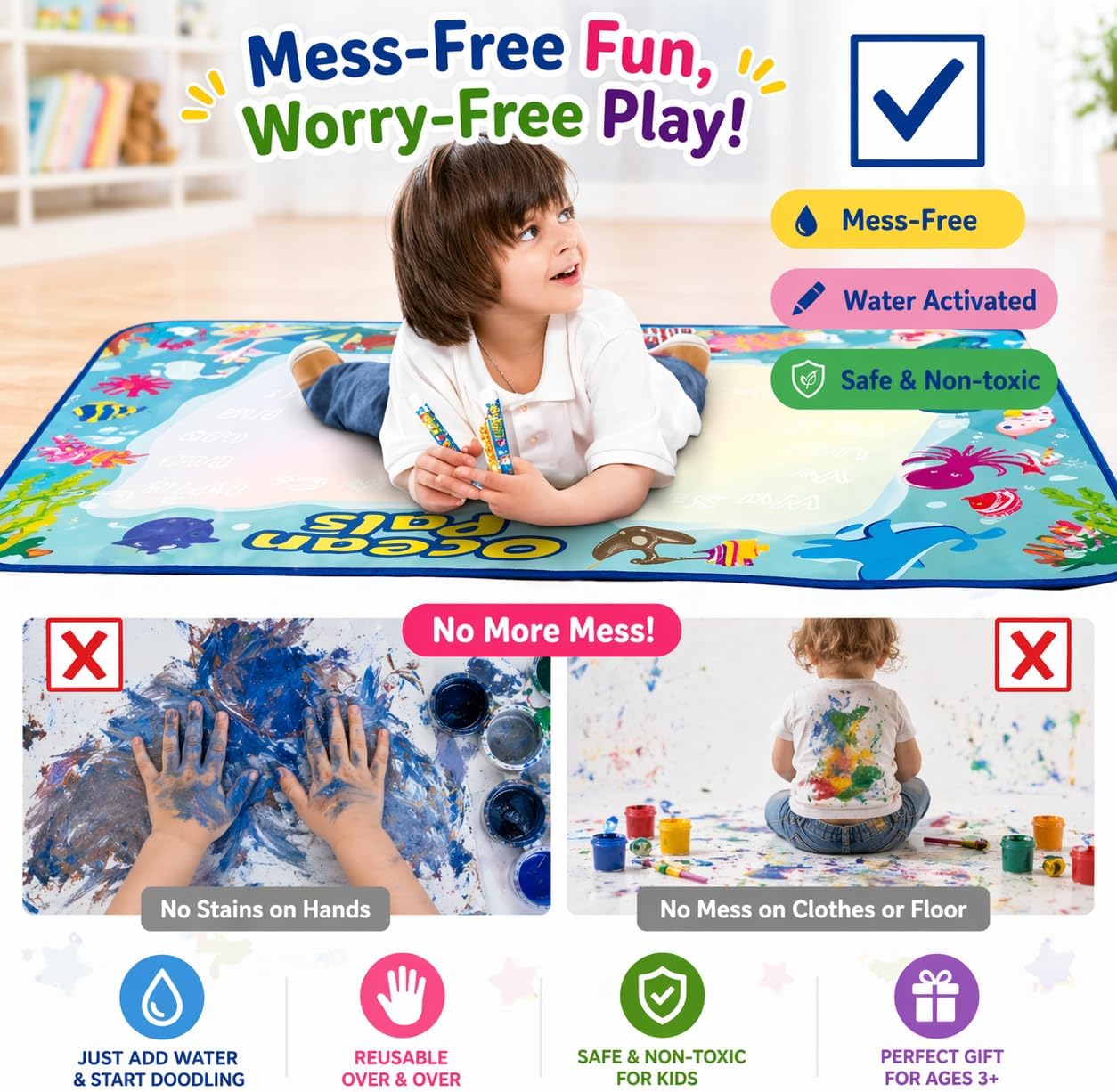 Moncha 80 x 60cm Re-useable Magic Water Drawing Mat - Image 6