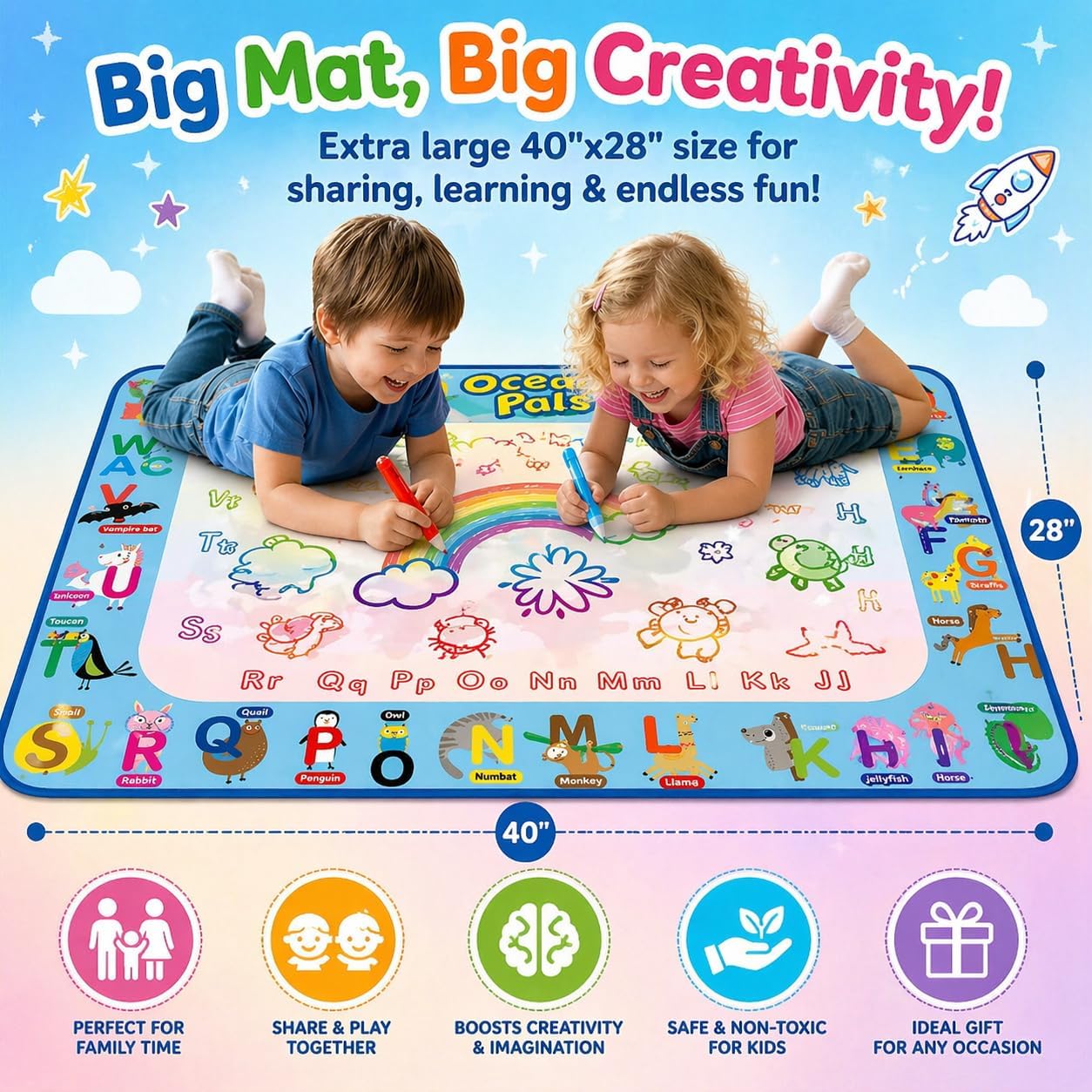 Moncha 80 x 60cm Re-useable Magic Water Drawing Mat - Image 7