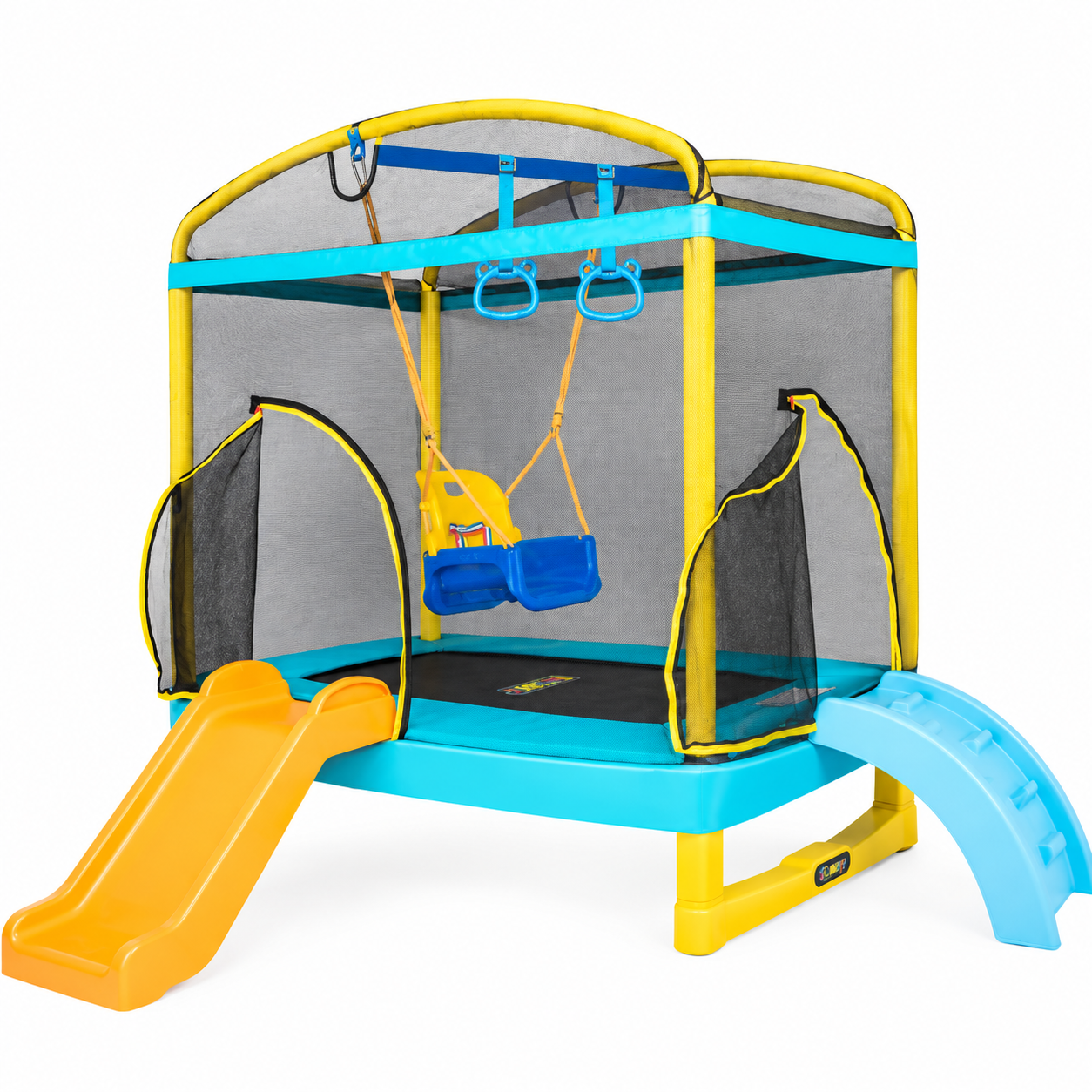 6.5ft Kids 4-in-1 Rectangle Trampoline with Slide, Swing & Climber